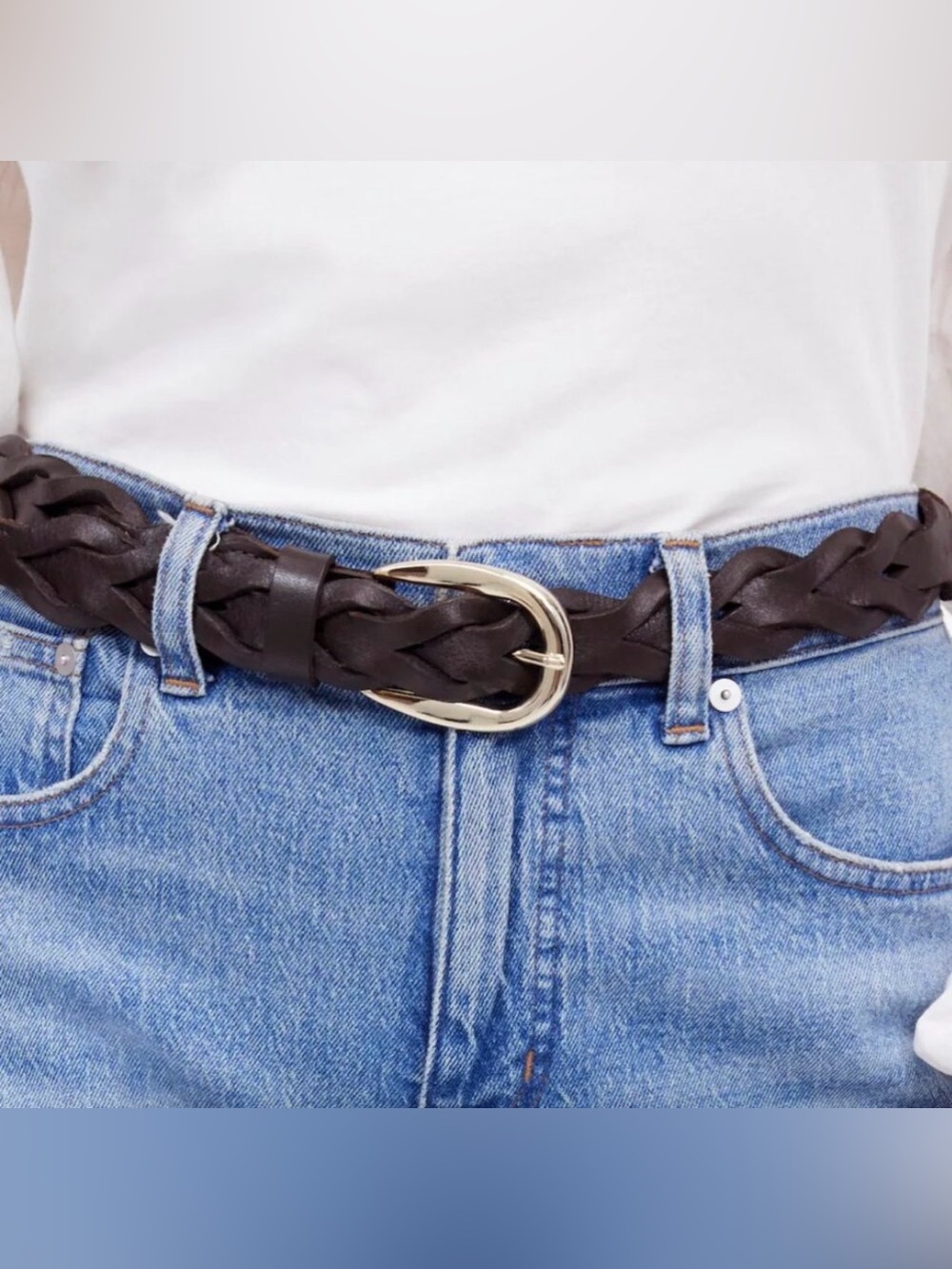 Madewell Braided Leather Waist Belt with Gold Buckle - Dark Carob